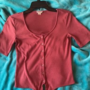 Ribbed Tie-Front Bodycon Tee🥀